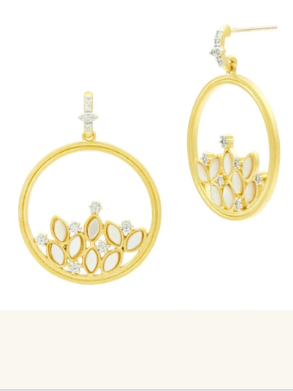 Freida Rothman Armor of Hope MOP Cluster Open Hoop Earrings NWT $295
